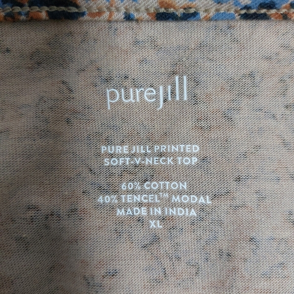 Pure J Jill Floral Printed Soft V-neck Tunic Top Size XL Stretch 3/4 Sleeves - Picture 3 of 5